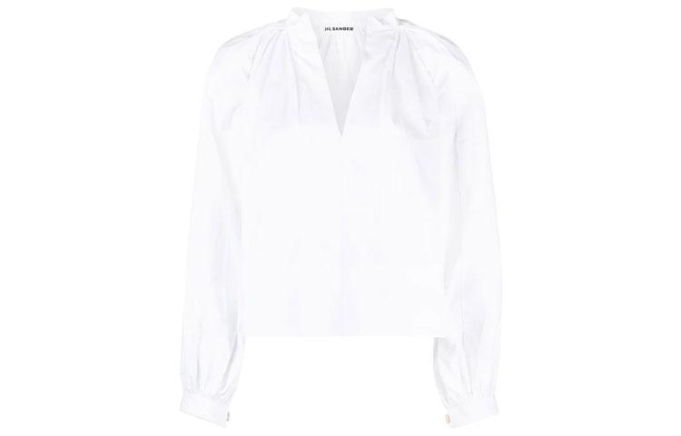 Jil Sander Рубашка Wmns SS21 Puff Sleeve V-neck Long Sleeved Shirt White