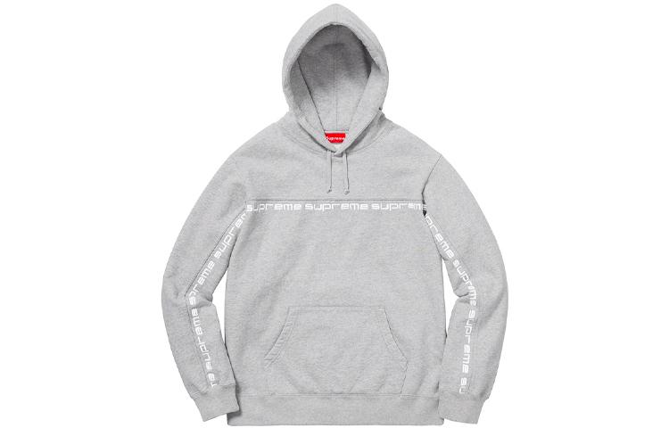 Supreme Худи и толстовки FW18 Text Stripe Hooded Sweatshirt Heather Grey