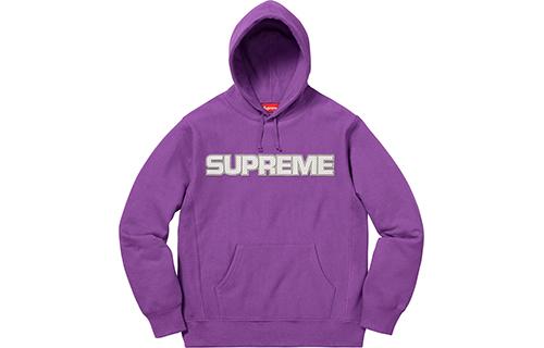 Supreme Худи и толстовки FW18 Perforated Leather Hooded Sweatshirt Violet logo