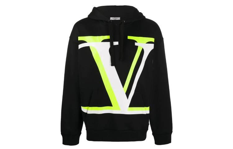 Valentino Толстовка на молнии Men’s SS21 VLogo Signature Printing GreenV Hoodie Black