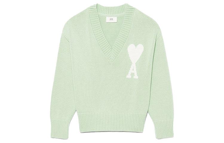 AMI Paris Свитер Unisex SS22 Logo V-neck Sweater Green