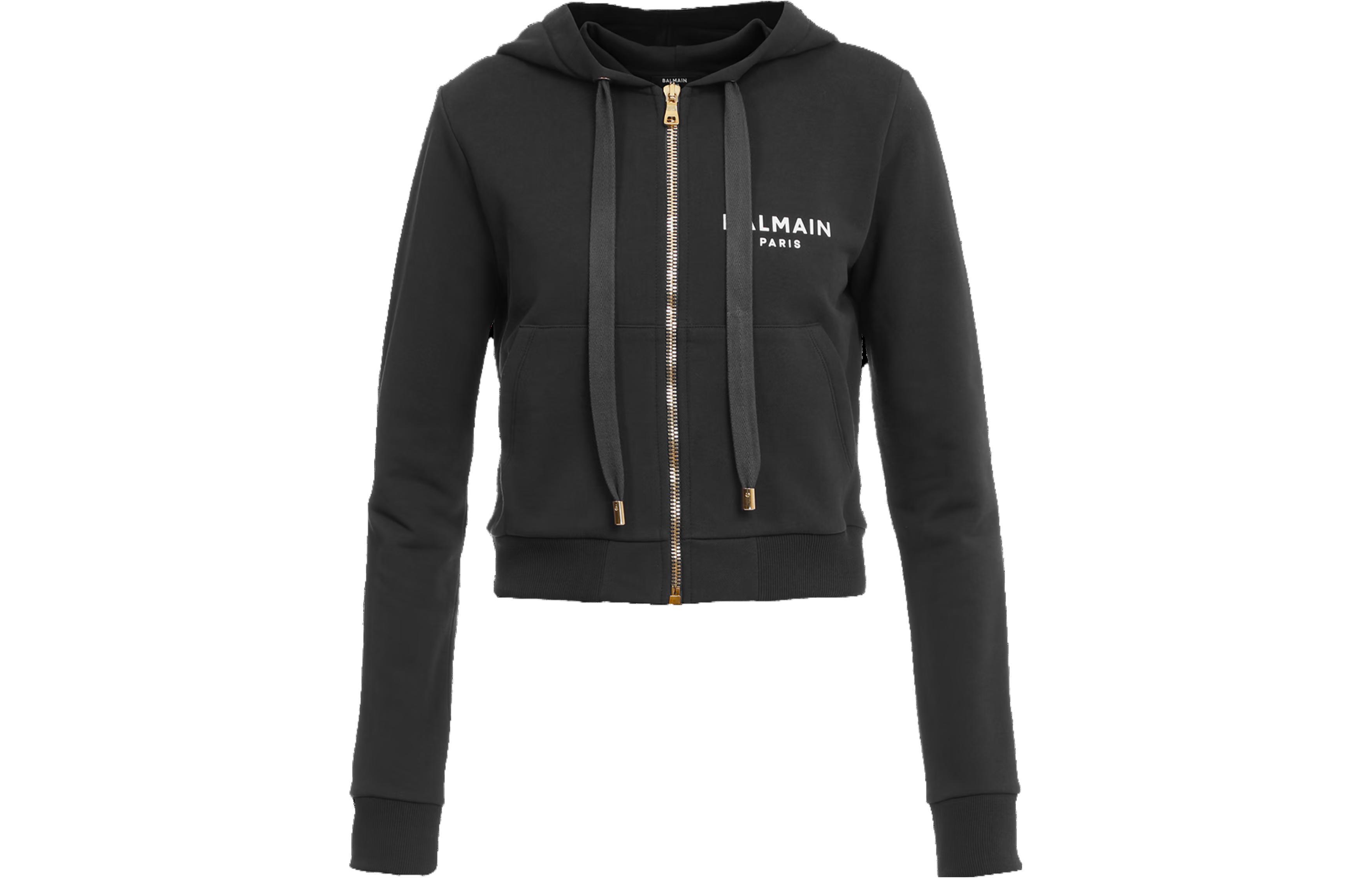 Balmain Куртка Kurzes Sweatshirt Aus Baumwolle Mit Weibem Balmain-Logo